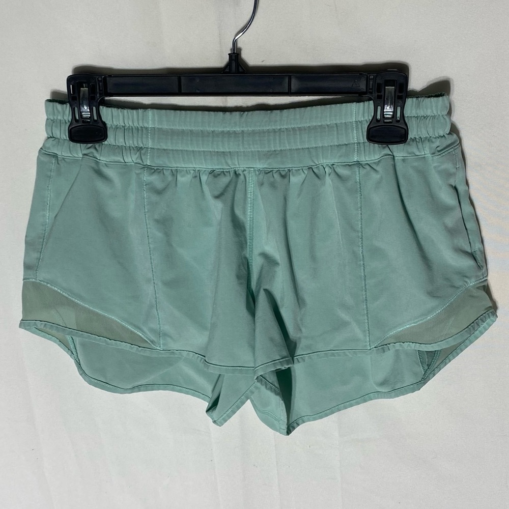 Lululemon Athletica Lined Hotty Hot Shorts Sage Green Light Mint Teal Size 8